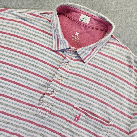 johnnie-O Other - Johnnie-O Hangin Out Polo Shirt Mens XL Pink Gray Striped Stretch Short Sleeve